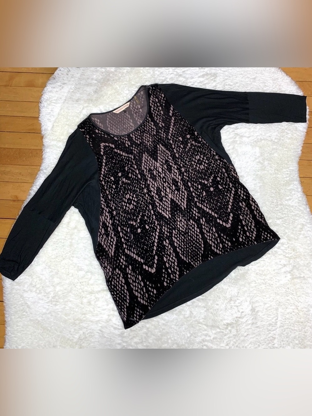Rebecca Taylor Black Silk Velvet Burnout Snake Print 3/4 Top 10 M/L Witchy Goth